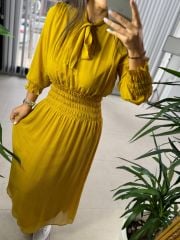 Original Brand Mustard Chiffon Dress with Collar Tie