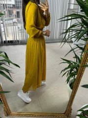 Original Brand Mustard Chiffon Dress with Collar Tie