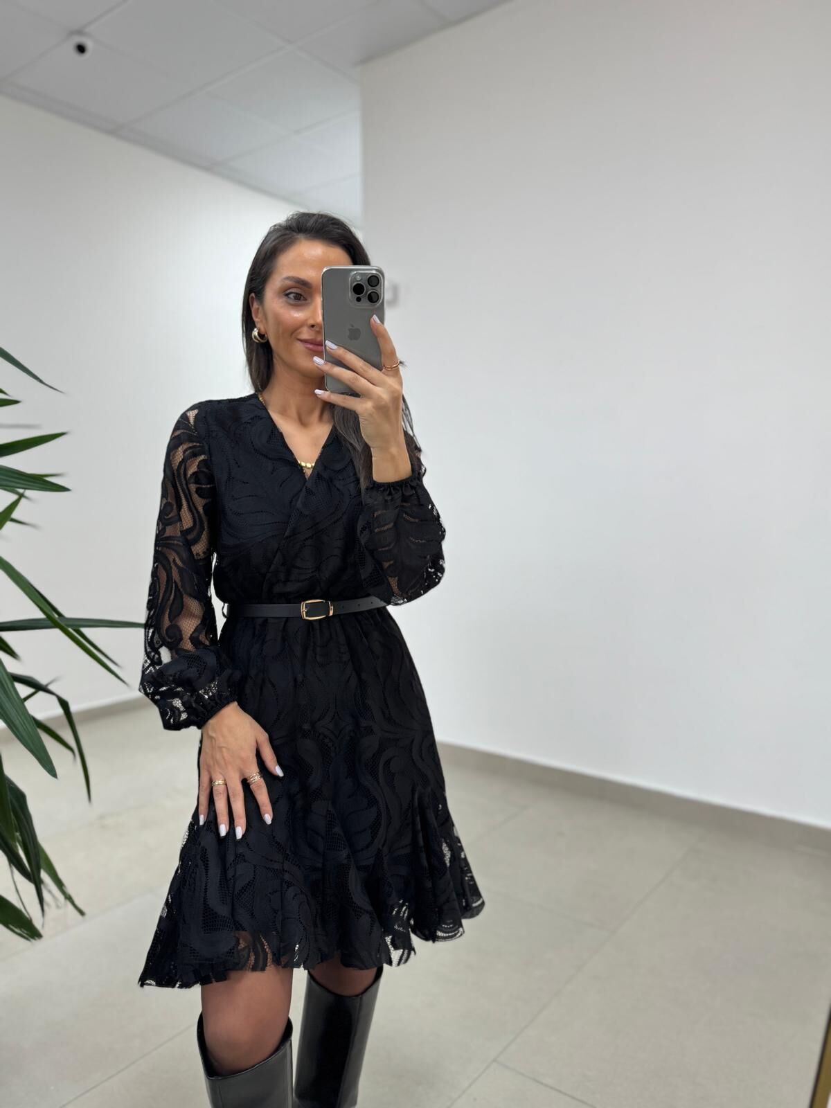 Mc 5113 Siyah Dantel Detaylı Kruvaze Elbise