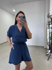 Mz 22543 Tensel İndigo Şort Tulum