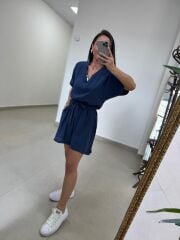Mz 22543 Tensel İndigo Şort Tulum