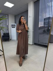 Dr 8350 Bohem Tensel Kahve Elbise