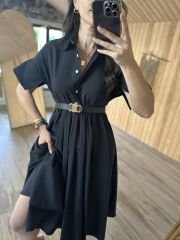 Siyah poplin kloş elbise