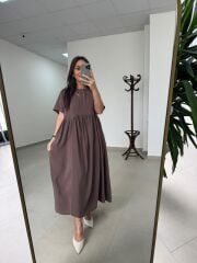 Dr 8350 Bohem Tensel Kahve Elbise