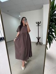Dr 8350 Bohem Tensel Kahve Elbise