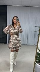 My Krem Çiçekli Şifon Elbise