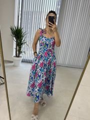 My 3231 Pembe Laleli kemerli elbise