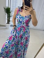 My 3231 Pembe Laleli kemerli elbise