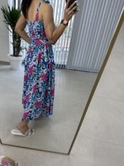 My 3231 Pembe Laleli kemerli elbise