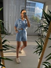 Zr Model Floş Keten Bebe Mavi Takım