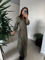 Dr 8542 Tasarım M. Mara Anvelop Haki Elbise