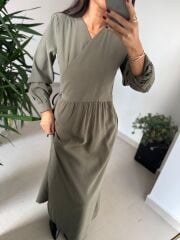 Dr 8542 Tasarım M. Mara Anvelop Haki Elbise