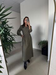 Dr 8542 Tasarım M. Mara Anvelop Haki Elbise