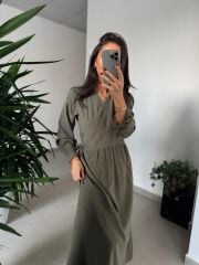 Dr 8542 Tasarım M. Mara Anvelop Haki Elbise