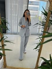 Foo Gri Keten Blazer Ceket