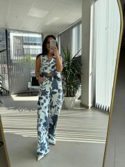 Bb 29978-94 İndigo Çiçekli Yelekli Takım