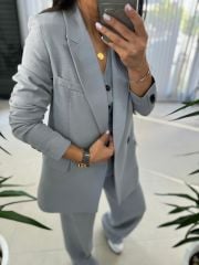 Foo Gri Keten Blazer Ceket