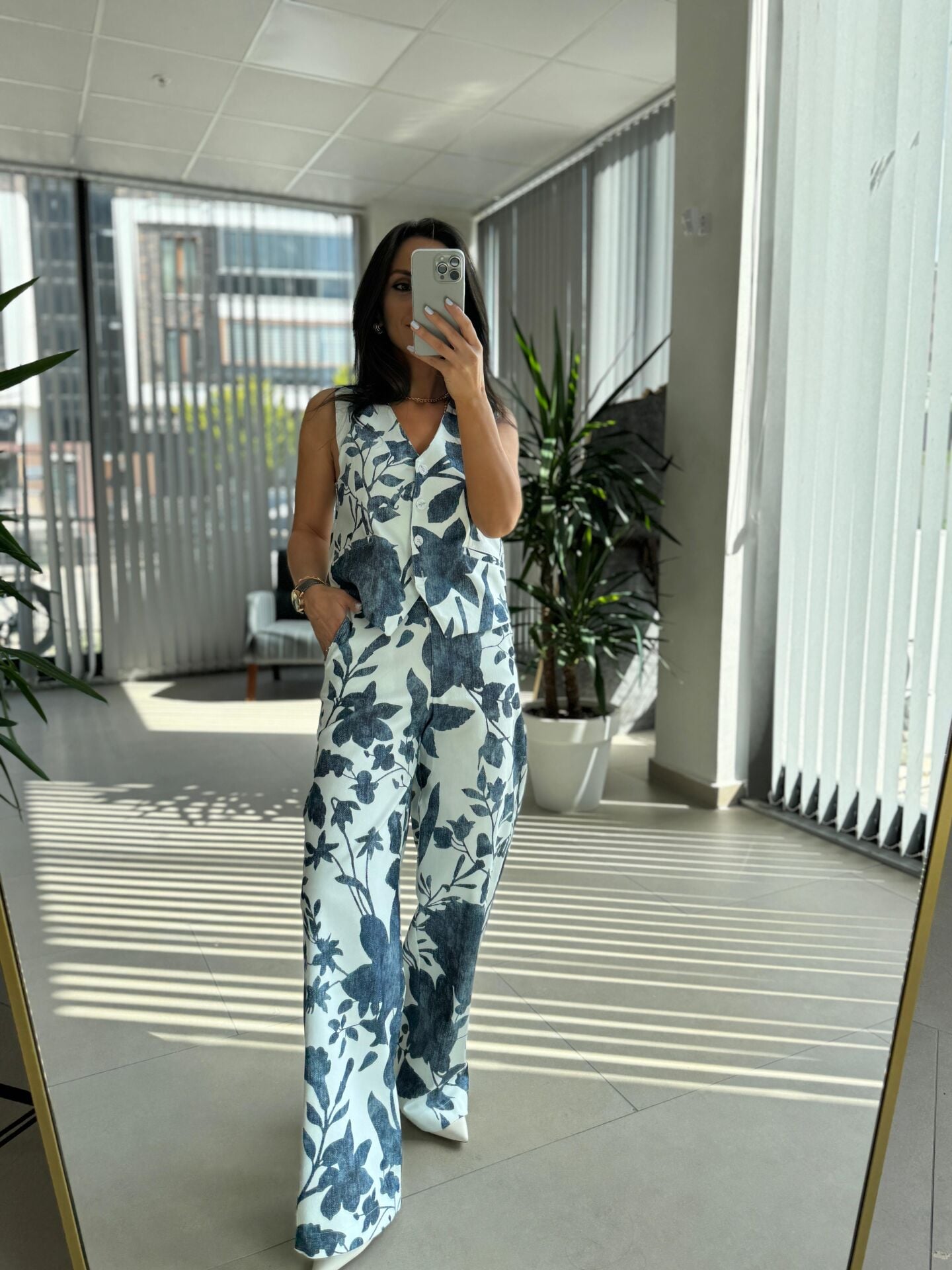 Bb 29978-94 İndigo Çiçekli Yelekli Takım