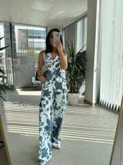 Bb 29978-94 İndigo Çiçekli Yelekli Takım