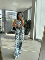 Bb 29978-94 İndigo Çiçekli Yelekli Takım