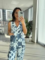 Bb 29978-94 İndigo Çiçekli Yelekli Takım