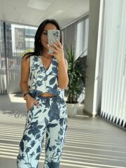 Bb 29978-94 İndigo Çiçekli Yelekli Takım