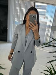 Foo Gri Keten Blazer Ceket