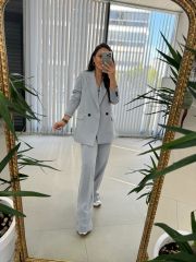 Foo Gri Keten Blazer Ceket