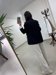 Fp 9724 Kendinden Kemerli Pamuk Keten Siyah Ceket