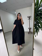 Dr 8350 Bohem Tensel Siyah Elbise