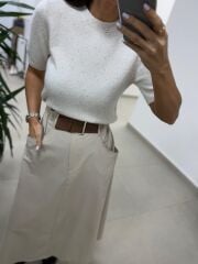 Bb 29929 Bej Kemer Detaylı Etek