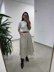 Bb 29929 Bej Kemer Detaylı Etek