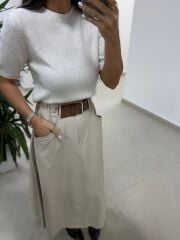 Bb 29929 Bej Kemer Detaylı Etek