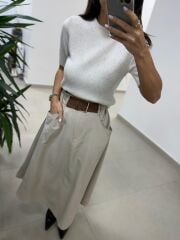 Bb 29929 Bej Kemer Detaylı Etek