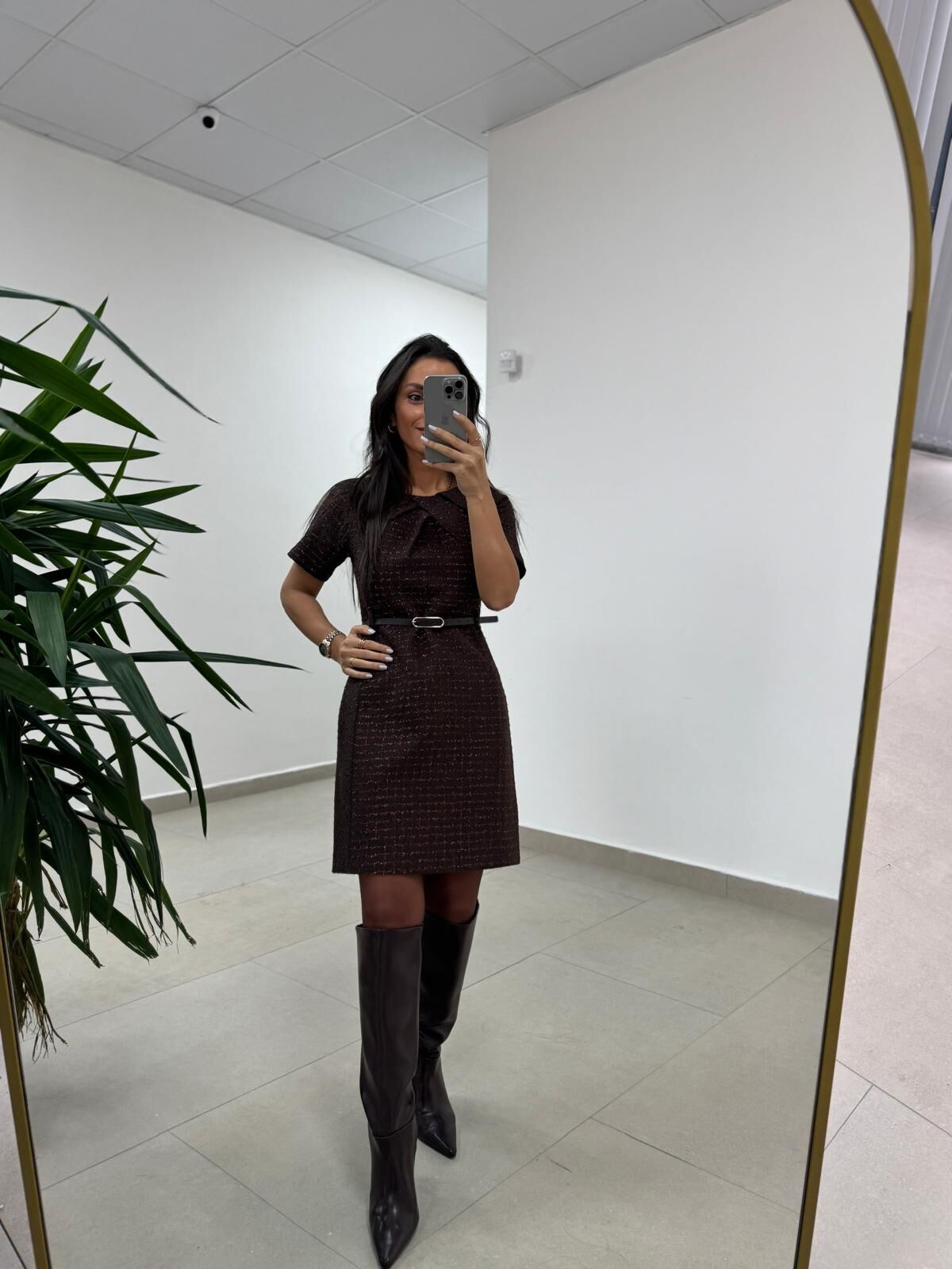 Mc 5111 Kahve Yaka Pens Detaylı Elbise