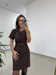 Mc 5111 Kahve Yaka Pens Detaylı Elbise