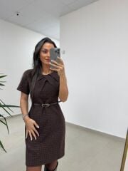 Mc 5111 Kahve Yaka Pens Detaylı Elbise