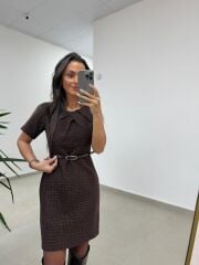 Mc 5111 Kahve Yaka Pens Detaylı Elbise