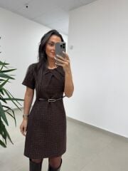 Mc 5111 Kahve Yaka Pens Detaylı Elbise