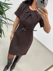 Mc 5111 Kahve Yaka Pens Detaylı Elbise