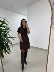 Mc 5111 Kahve Yaka Pens Detaylı Elbise