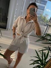 Zr Model Floş Keten Krem Takım