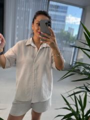 Zr Model Floş Keten Krem Takım