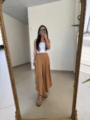MZ 23057 Camel Yırtmaçlı Crep Pantolon