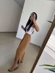 MZ 23057 Camel Yırtmaçlı Crep Pantolon