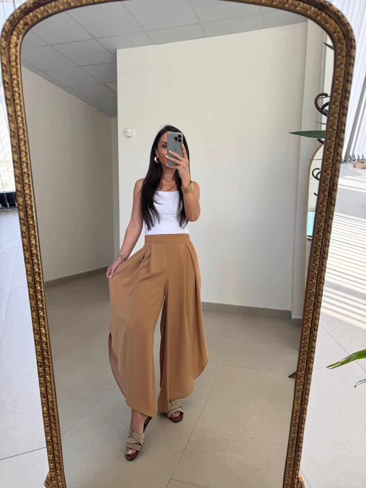 MZ 23057 Camel Yırtmaçlı Crep Pantolon