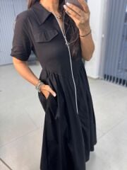 Dr 8330 Tasarım Gümüş Fermuarlı Elbise