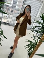 Foo New Kahve Keten Blazer Ceket