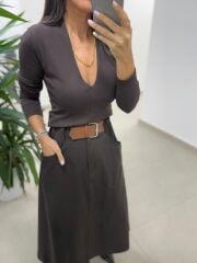 Bb 29929 Kahve Kemer Detaylı Etek