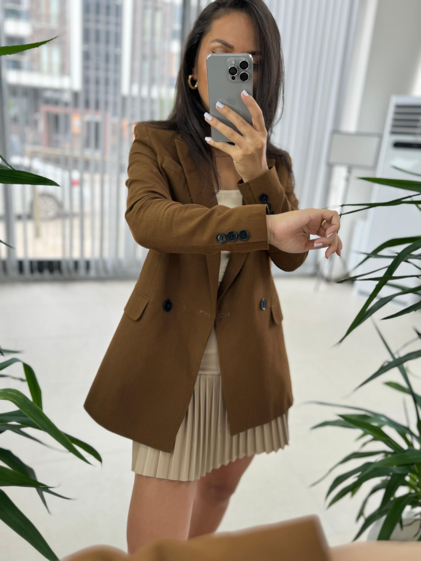 Foo New Kahve Keten Blazer Ceket